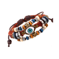 1pc Bohemian Multi-layer Blue Eye Beaded Bracelet - brown