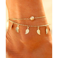 1pc Bohemian Multi-layer Leaf Pendant Beach Chain Anklet - gold