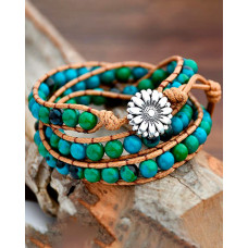 1pc Bohemian Sunflower Pattern Beaded Braided Bracelet - green