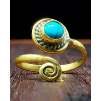 1pc Bohemian Tribal Geometric Turquoise Opening Ring - gold