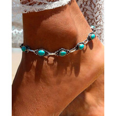 1pc Bohemian Turquoise Beaded Anklet - silver