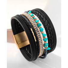 1pc Bohemian Turquoise Beaded Wide Magnet Bracelet - black