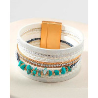 1pc Bohemian Turquoise Beaded Wide Magnet Bracelet - white