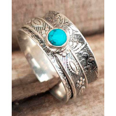 1pc Bohemian Turquoise Embossed Vintage Ring - silver