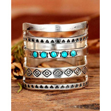 1pc Bohemian Turquoise Geometric Hollow Out Ring - silver