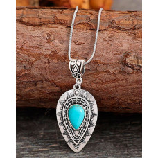 1pc Bohemian Turquoise Waterdrop Pendant Necklace - silver