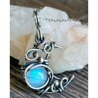 1pc Bohemian Twisted Chain Moon Stone Pendant Necklace - silver