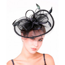 1pc Bowknot Fascinator Hat Feather Sheer Mesh Headband Bridal Wedding Cocktail Tea Party Headwear - black