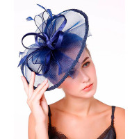 1pc Bowknot Fascinator Hat Feather Sheer Mesh Headband Bridal Wedding Cocktail Tea Party Headwear - purplish blue