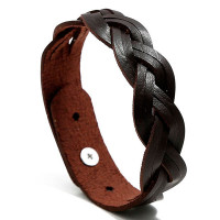 1pc Braided PU Leather Bracelet - brown