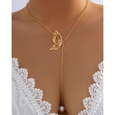 1pc Butterfly Pearl Decor Pendant Necklace - gold