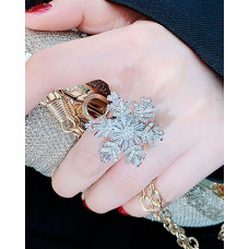 1pc Christmas Full Rhinestone Snowflake Shaped Spin Ring - white