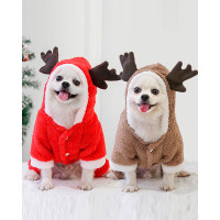 1pc Christmas Puppy Dog Reindeer Costume Pet Cat Elk Costume Hoodie Small Medium Dogs Cats Party Dressing Up Cosplay Outfit Apparel - red