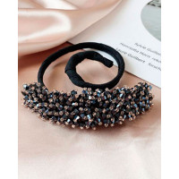 1pc Colorblock Crystal Beaded Hair Bun Maker - black