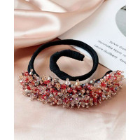 1pc Colorblock Crystal Beaded Hair Bun Maker - red