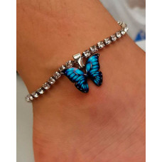 1pc Colorful Rhinestone Decor Butterfly Pendant Anklet - blue