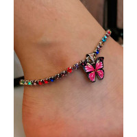 1pc Colorful Rhinestone Decor Butterfly Pendant Anklet - hot pink