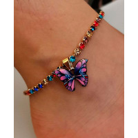 1pc Colorful Rhinestone Decor Butterfly Pendant Anklet - purple