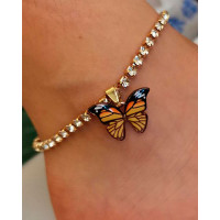 1pc Colorful Rhinestone Decor Butterfly Pendant Anklet - yellow