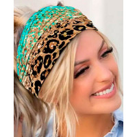 1pc Contrast Leopard Elastic Sports Wide Headband - sky blue