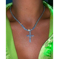 1pc Cross Pattern Rhinestone Necklace - silver