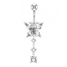 1pc Crystal Butterfly Shaped Drop Belly Ring - silver