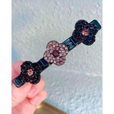 1pc Crystal Floral Pattern Braided Hairpin - black