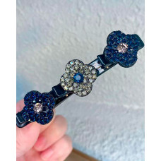 1pc Crystal Floral Pattern Braided Hairpin - blue