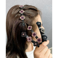 1pc Crystal Floral Pattern Braided Hairpin - gold