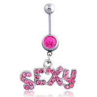 1pc Crystal Rhinestone SEXY Letter Pattern Tassel Belly Ring - pink