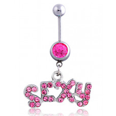 1pc Crystal Rhinestone SEXY Letter Pattern Tassel Belly Ring - pink