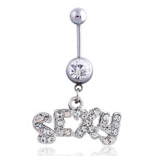 1pc Crystal Rhinestone SEXY Letter Pattern Tassel Belly Ring - silver