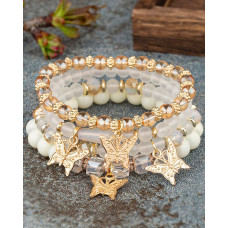 1pc Crystal Stone Beaded Butterfly Multi-Layer Bracelet - beige