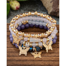 1pc Crystal Stone Beaded Butterfly Multi-Layer Bracelet - blue