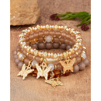 1pc Crystal Stone Beaded Butterfly Multi-Layer Bracelet - coffee