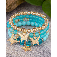 1pc Crystal Stone Beaded Butterfly Multi-Layer Bracelet - turquoise blue