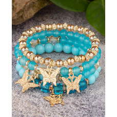 1pc Crystal Stone Beaded Butterfly Multi-Layer Bracelet - turquoise blue