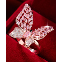 1pc Crystal Stone Butterfly Pattern Fashionable Ring - pink