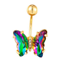 1pc Crystal Stone Butterfly Shaped Belly Ring - style3