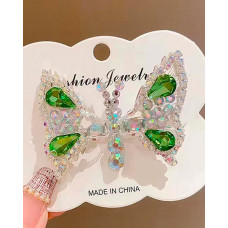 1pc Crystal Stone Decor Flying Butterfly Childern Hair Clip - green