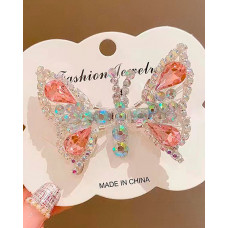 1pc Crystal Stone Decor Flying Butterfly Childern Hair Clip - pink