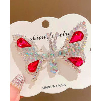 1pc Crystal Stone Decor Flying Butterfly Childern Hair Clip - red