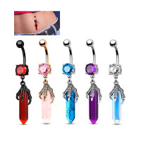 1pc Crystal Stone Ghost Hands Hexagon Drop Belly Ring - style1