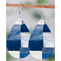 1pc Denim Look Print Waterdrop Shaped Dangle Hook Earrings - blue