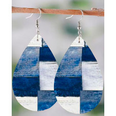 1pc Denim Look Print Waterdrop Shaped Dangle Hook Earrings - blue