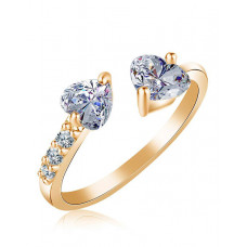 1pc Double Heart Faux Zircon Opening Ring - gold