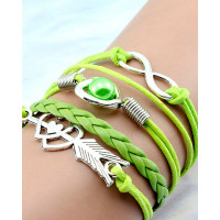 1pc Double Heart Pearl Decor Multi-Layer Braided Leather Bracelet - green