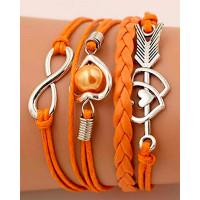 1pc Double Heart Pearl Decor Multi-Layer Braided Leather Bracelet - orange