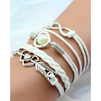 1pc Double Heart Pearl Decor Multi-Layer Braided Leather Bracelet - white