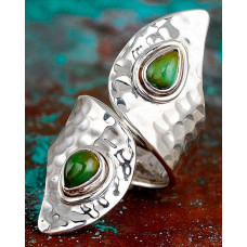 1pc Double Turquoises Asymmetrical Opening Ring - silver